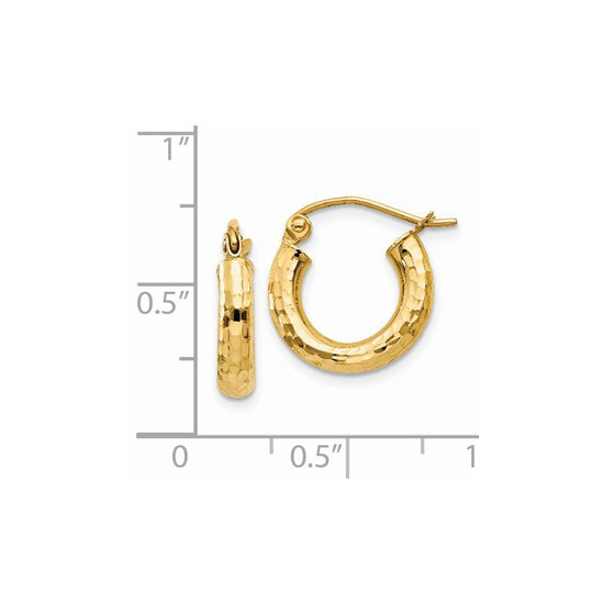 14k 3x14mm Diamond-cut Round Tube Hoop Earrings