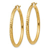 14k 3x40mm Diamond-cut Round Tube Hoop Earrings