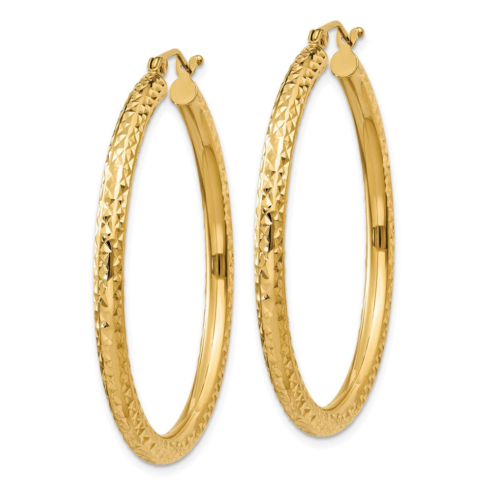14k 3x40mm Diamond-cut Round Tube Hoop Earrings