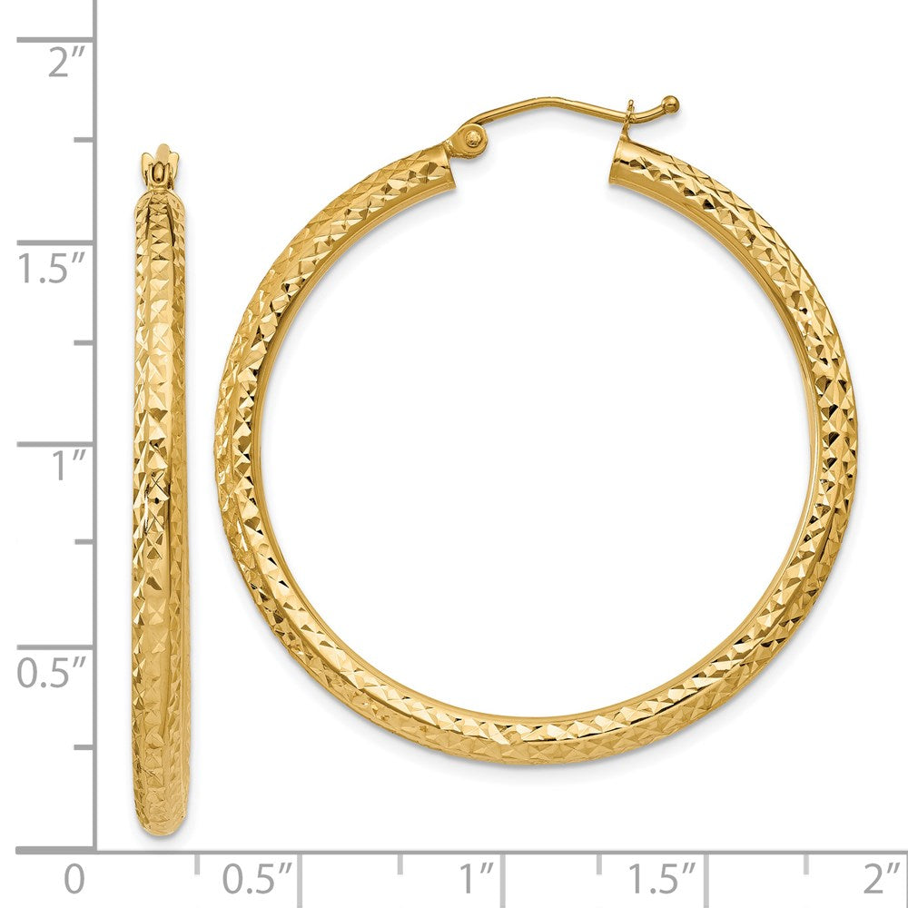 14k 3x40mm Diamond-cut Round Tube Hoop Earrings
