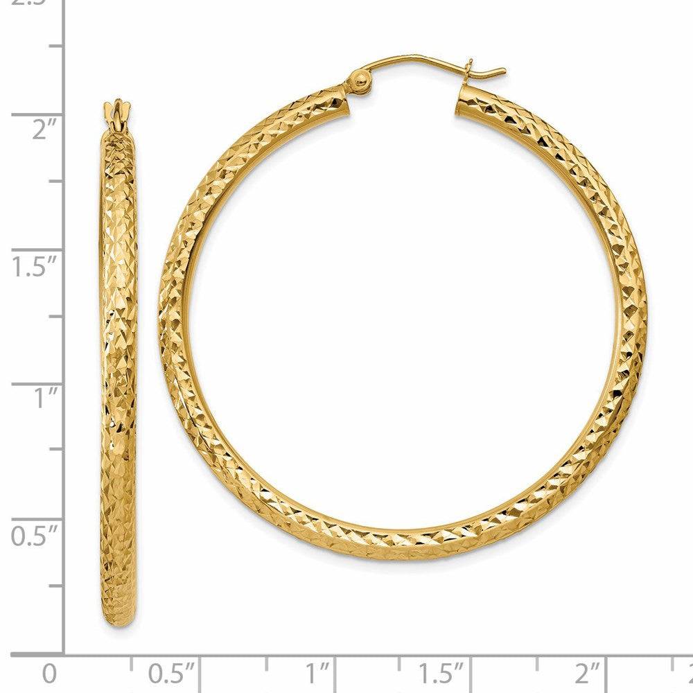 14k 3x45mm Diamond-cut Round Tube Hoop Earrings