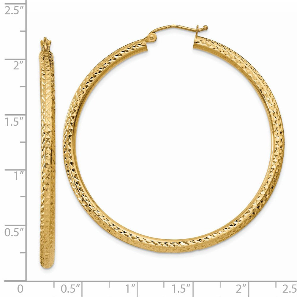 14k 3x50mm Diamond-cut Round Tube Hoop Earrings