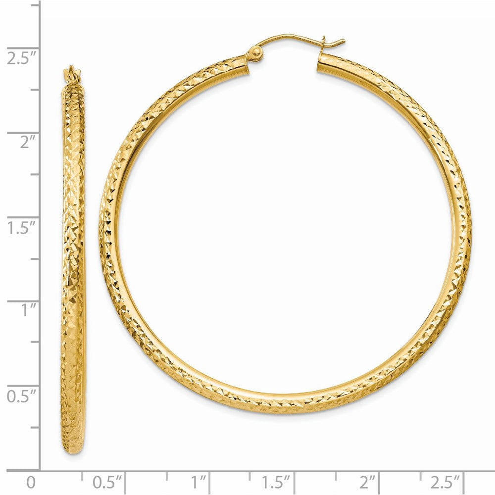 14k 3x55mm Diamond-cut Round Tube Hoop Earrings