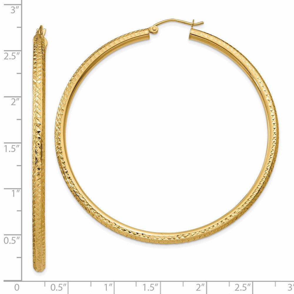 14k 3x60mm Diamond-cut Round Tube Hoop Earrings