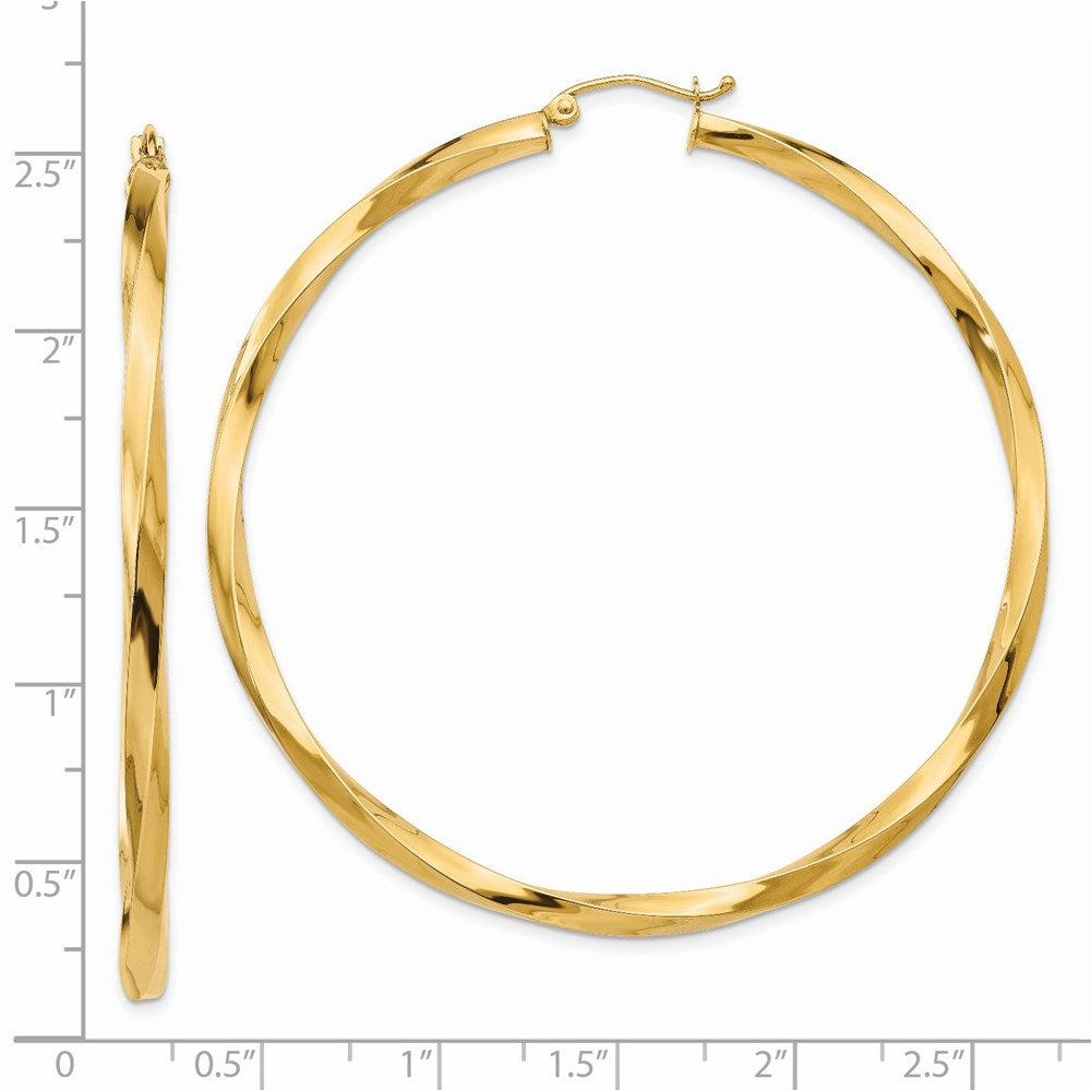 14k Polished 3mm Twisted Hoop Earrings