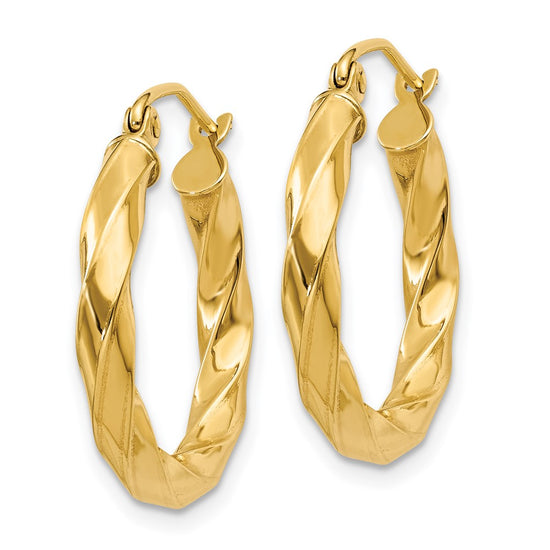 3mm Gold Twisted Tube Hoop Earrings