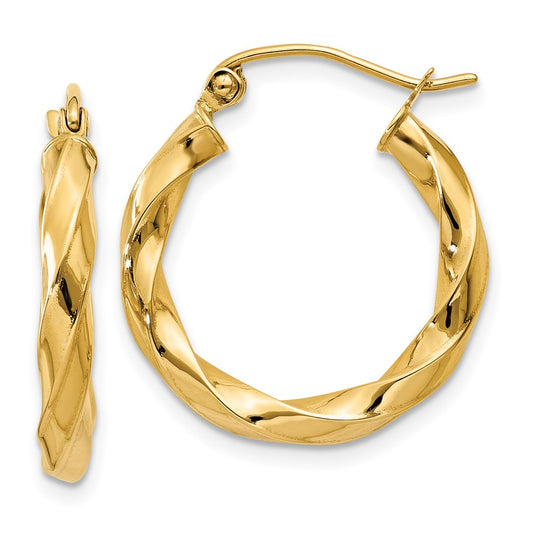 3mm Gold Twisted Tube Hoop Earrings