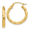 3.25mm Gold Twisted Hoop Earrings