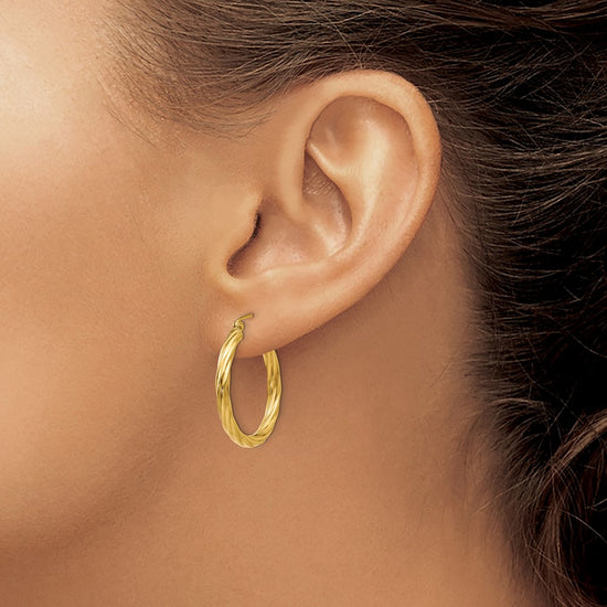 3.25mm Gold Twisted Hoop Earrings