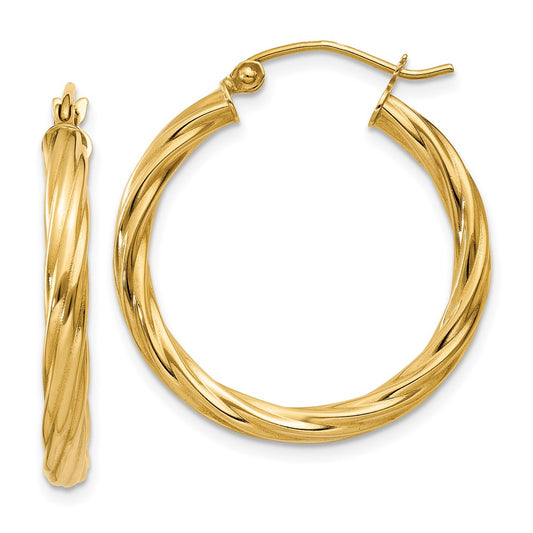 3.25mm Gold Twisted Hoop Earrings