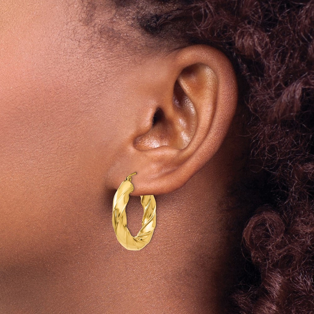 5mm Gold Twisted Tube Hoop Earrings