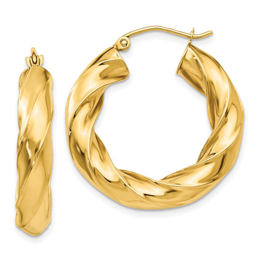 5mm Gold Twisted Tube Hoop Earrings