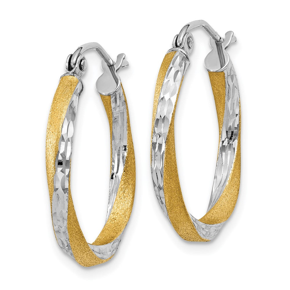 2.5mm Gold & Rhodium Satin Diamond-cut Twisted Hoop Earrings
