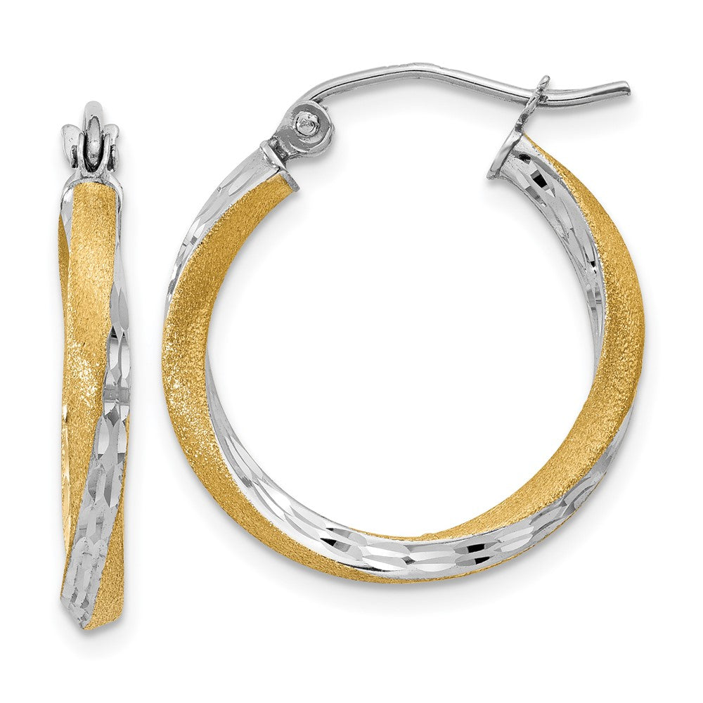2.5mm Gold & Rhodium Satin Diamond-cut Twisted Hoop Earrings