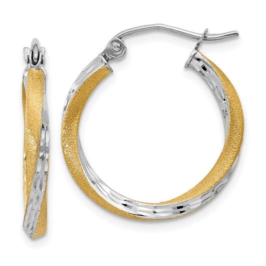 2.5mm Gold & Rhodium Satin Diamond-cut Twisted Hoop Earrings