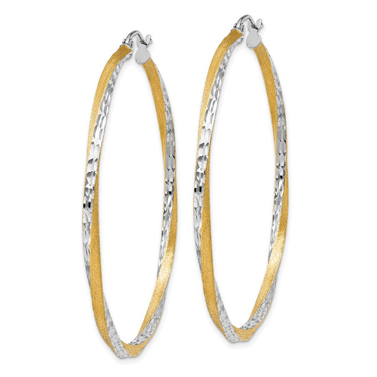 2.5mm Gold & Rhodium Satin Diamond-cut Twisted Hoop Earrings
