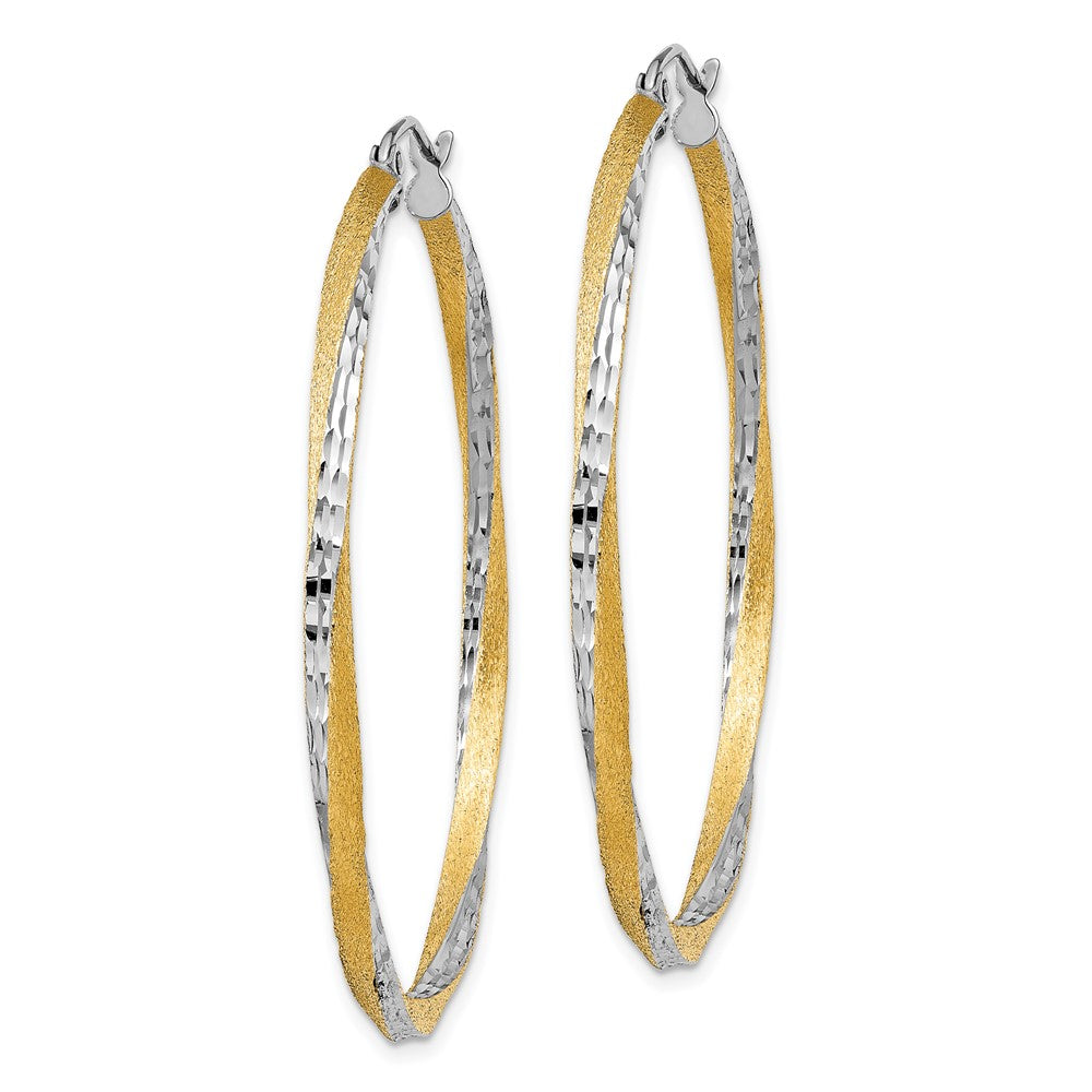 2.5mm Gold & Rhodium Satin Diamond-cut Twisted Hoop Earrings