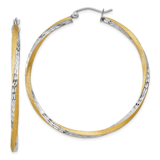 2.5mm Gold & Rhodium Satin Diamond-cut Twisted Hoop Earrings
