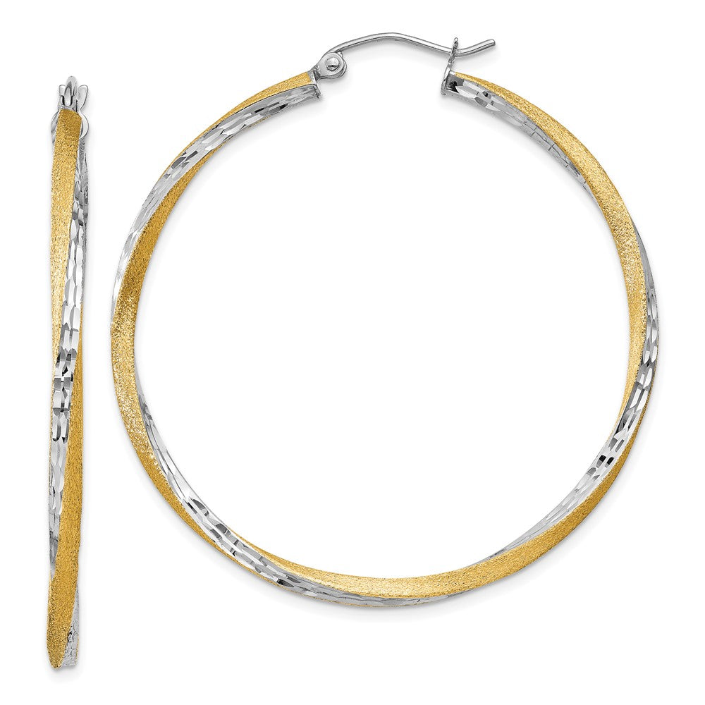 2.5mm Gold & Rhodium Satin Diamond-cut Twisted Hoop Earrings