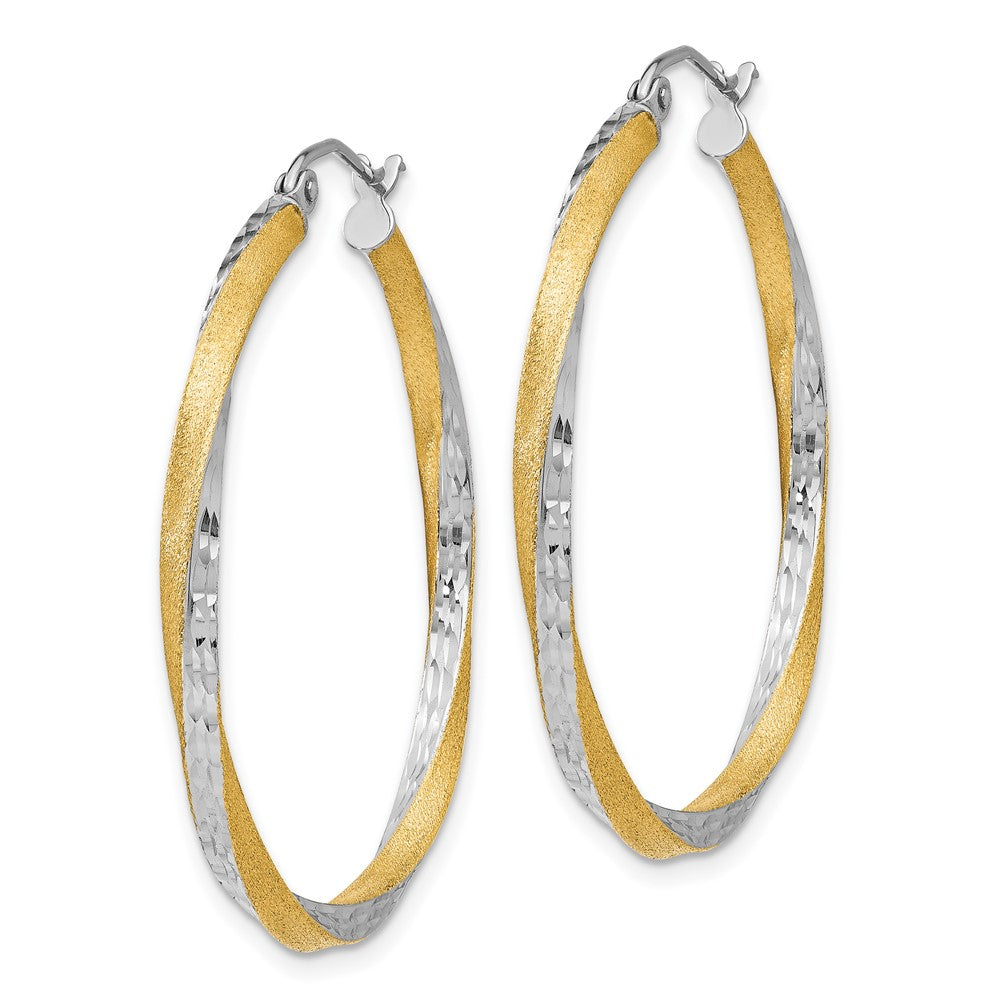 2.5mm Gold & Rhodium Satin Diamond-cut Twisted Hoop Earrings