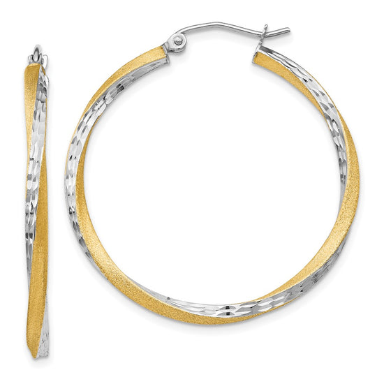 2.5mm Gold & Rhodium Satin Diamond-cut Twisted Hoop Earrings