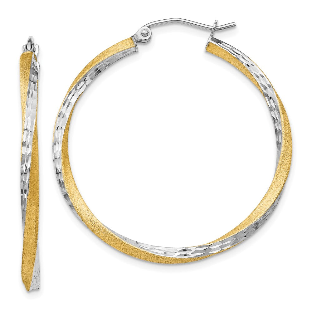 2.5mm Gold & Rhodium Satin Diamond-cut Twisted Hoop Earrings