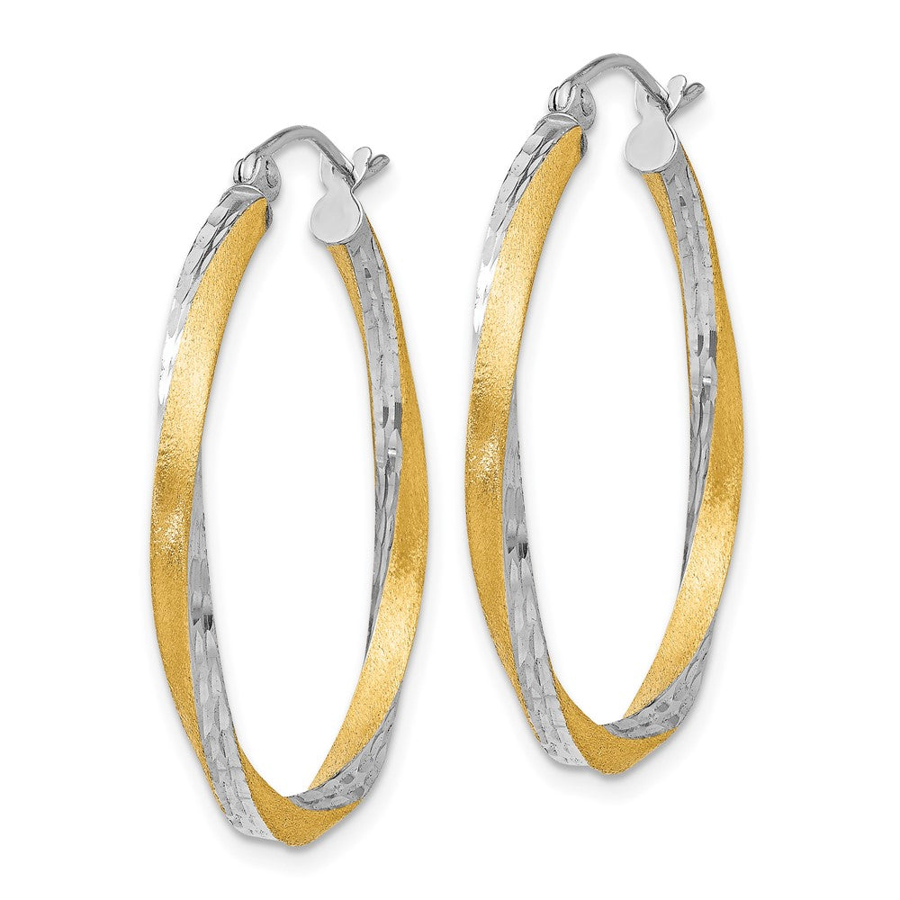 2.5mm Gold & Rhodium Satin Diamond-cut Twisted Hoop Earrings
