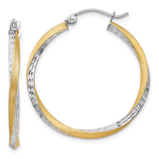 2.5mm Gold & Rhodium Satin Diamond-cut Twisted Hoop Earrings