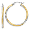 2.5mm Gold & Rhodium Satin Diamond-cut Twisted Hoop Earrings