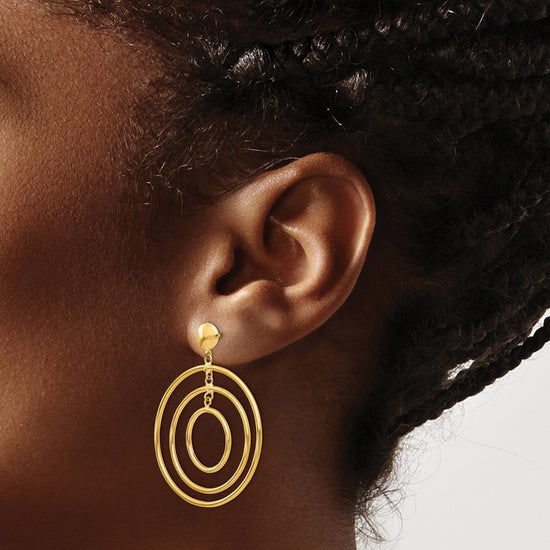14k Polished Graduated Circles Dangle Post Earrings