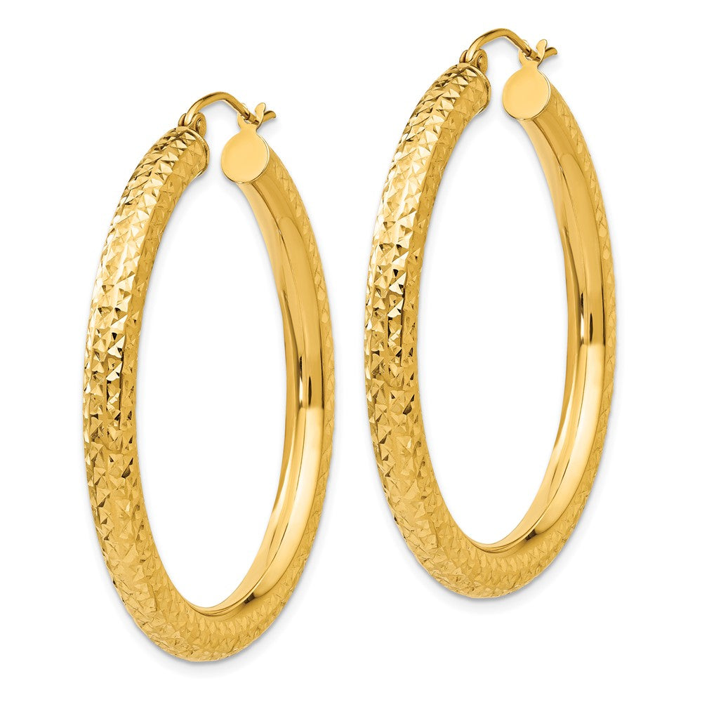 14k 4x40mm Diamond-cut Round Tube Hoop Earrings