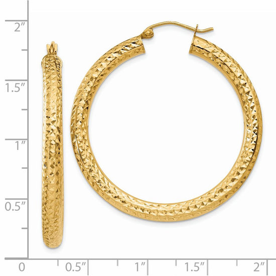 14k 4x40mm Diamond-cut Round Tube Hoop Earrings