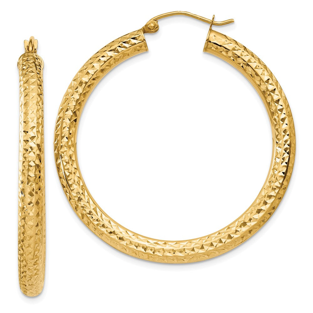 14k 4x40mm Diamond-cut Round Tube Hoop Earrings