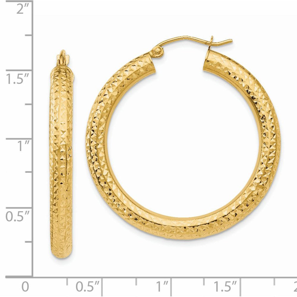 14k 4x35mm Diamond-cut Round Tube Hoop Earrings