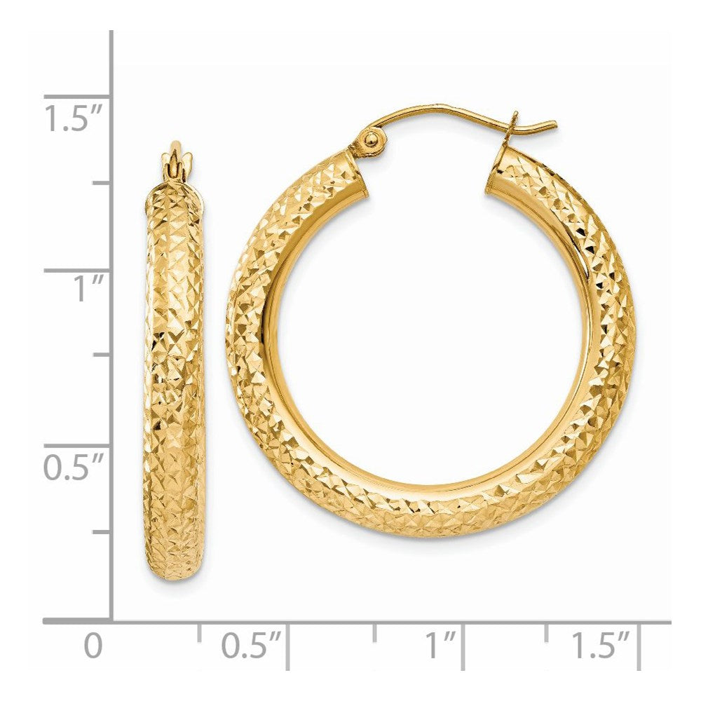 14k 4x30mm Diamond-cut Round Tube Hoop Earrings