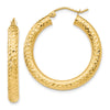 14k 4x30mm Diamond-cut Round Tube Hoop Earrings