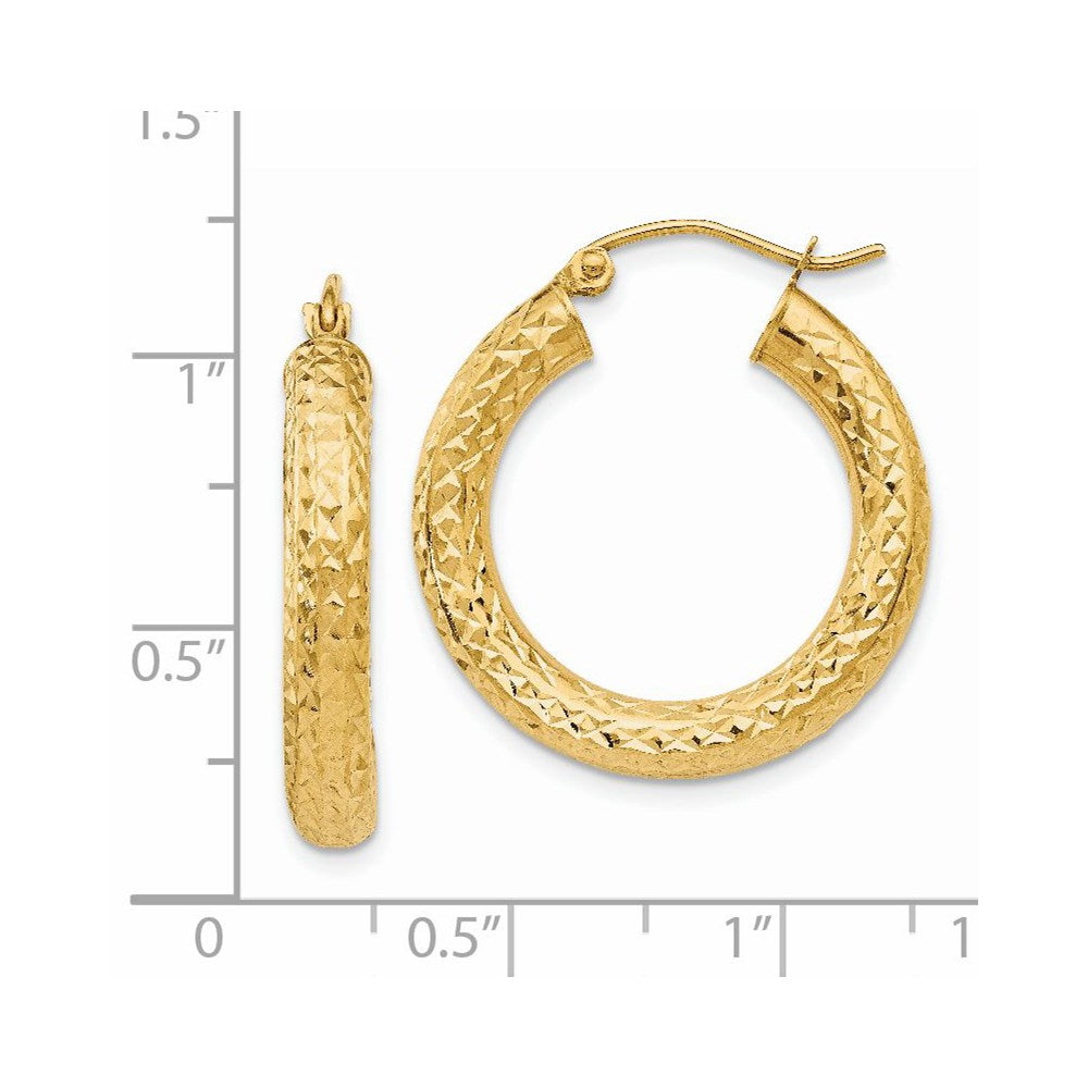 14k 4x25mm Diamond-cut Round Tube Hoop Earrings