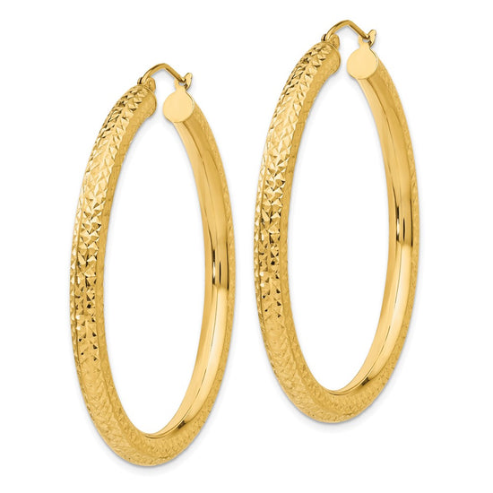 14k 4x45mm Diamond-cut Round Tube Hoop Earrings