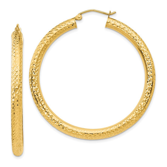 14k 4x45mm Diamond-cut Round Tube Hoop Earrings