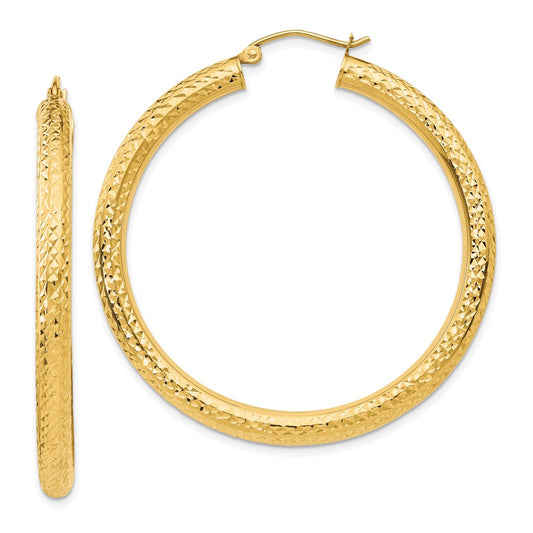 14k 4x45mm Diamond-cut Round Tube Hoop Earrings