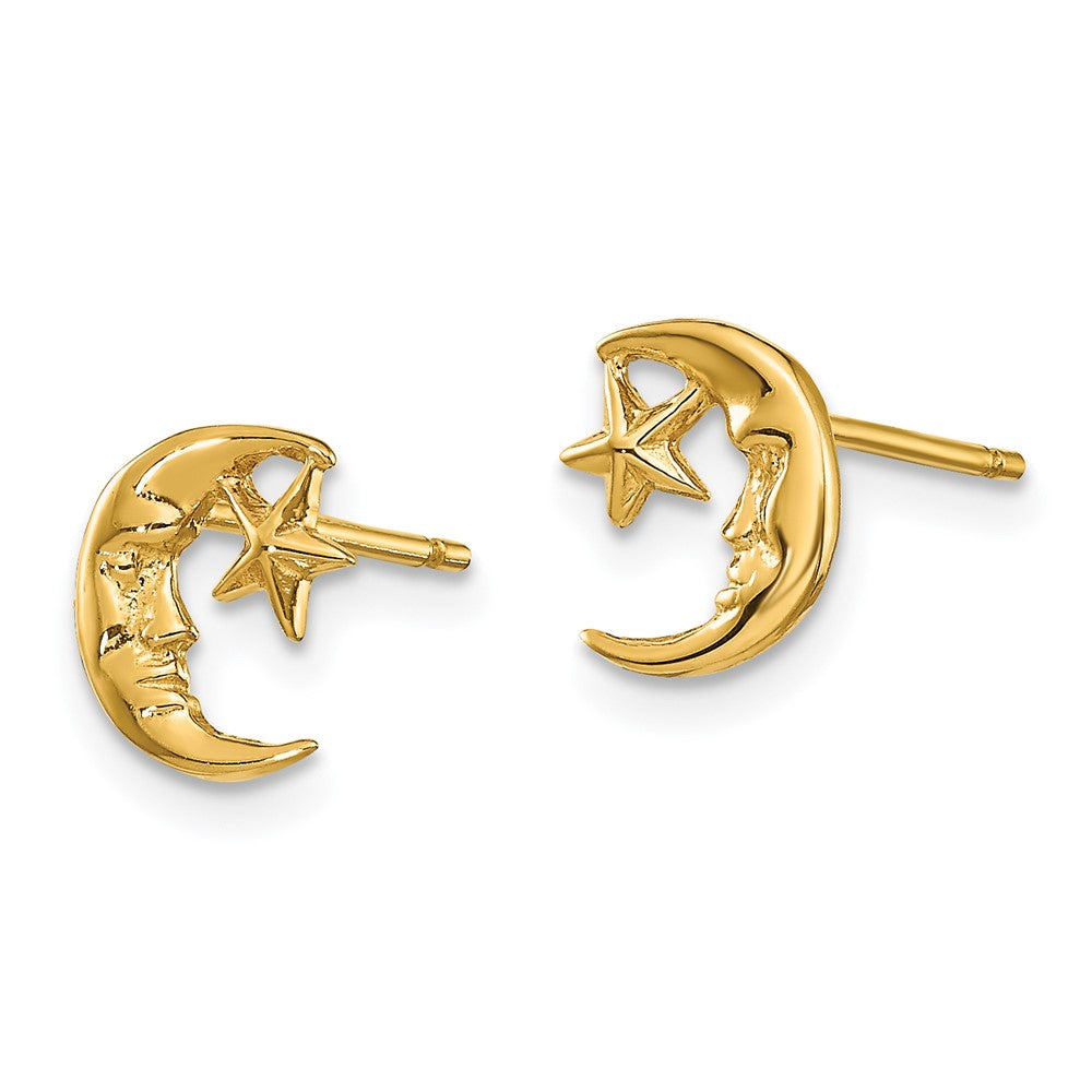 14k Polished Moon with Face and Star Post Earrings