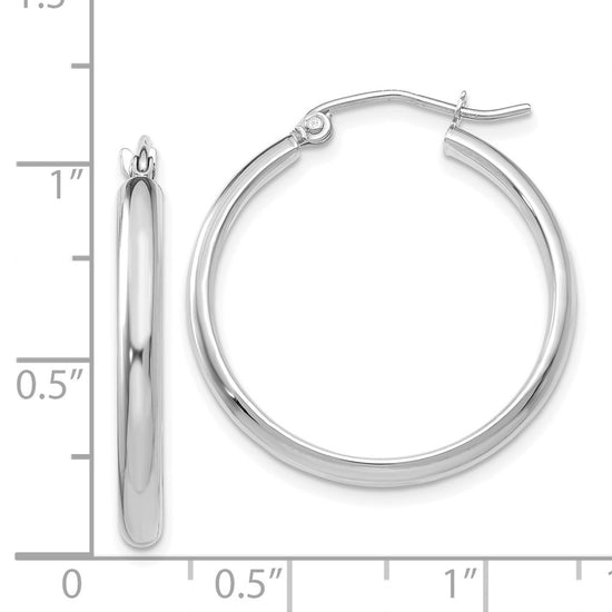 14k White Gold 2.75x25mm Polished Tube Hoop Earrings