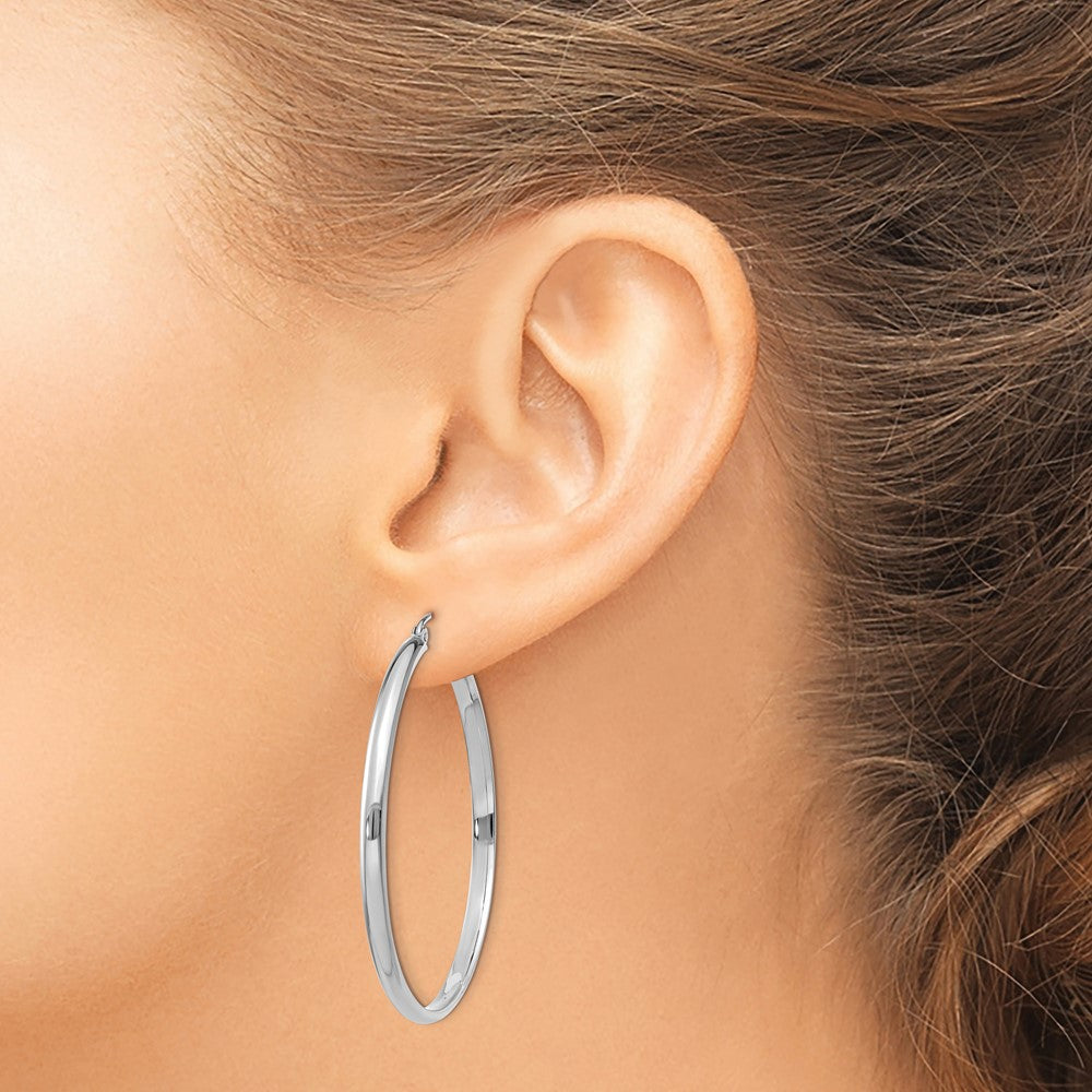 14k White Gold 2.75x40mm Polished Tube Hoop Earrings