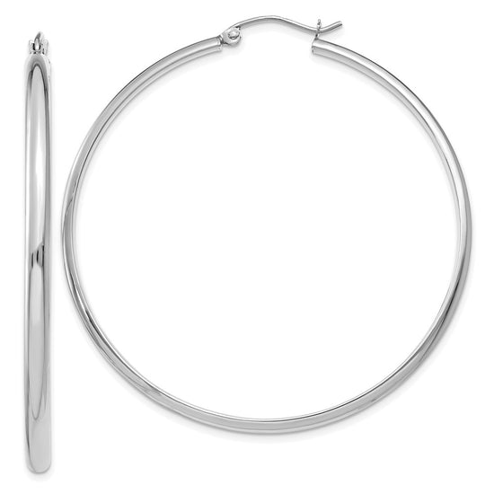 14k White Gold 2.75x50mm Polished Tube Hoop Earrings