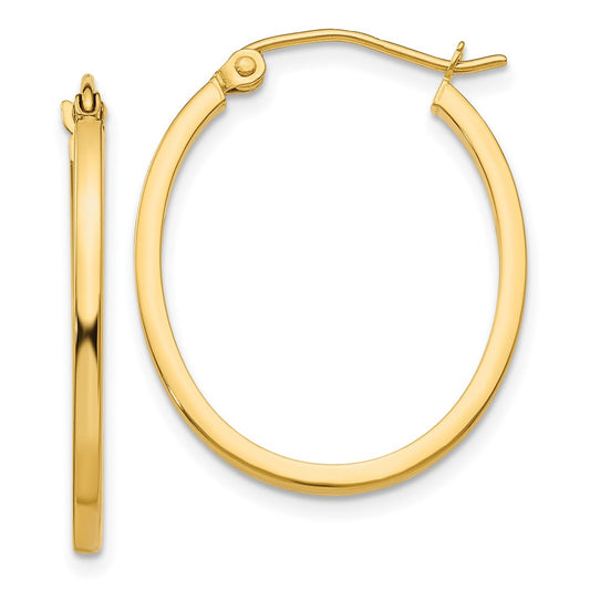 Gold Polished Square Tube Oval Hoop Earrings