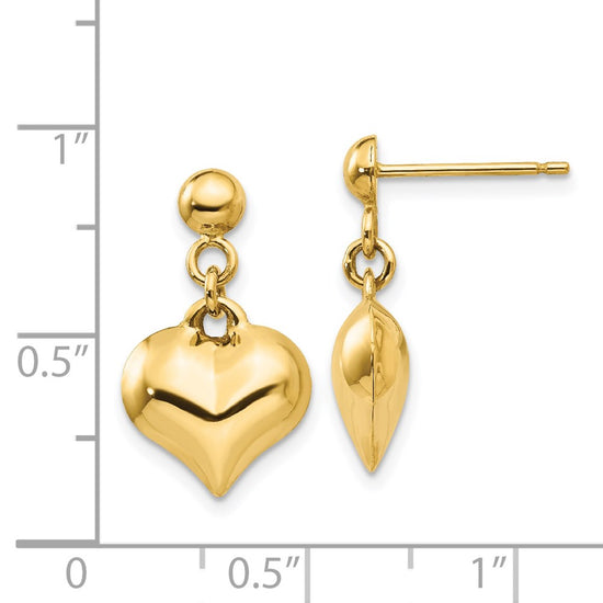 14k Polished Puffed Heart Dangle Post Earrings