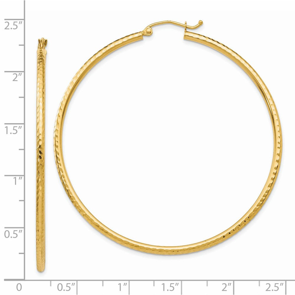 14k 2x55mm Diamond-cut Round Tube Hoop Earrings
