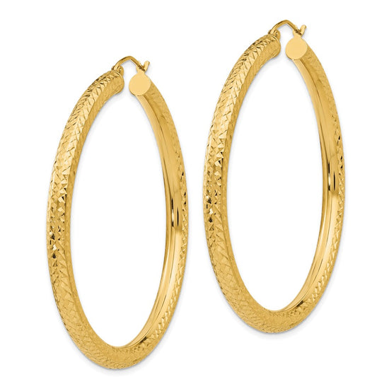 14k 4x50mm Diamond-cut Round Tube Hoop Earrings