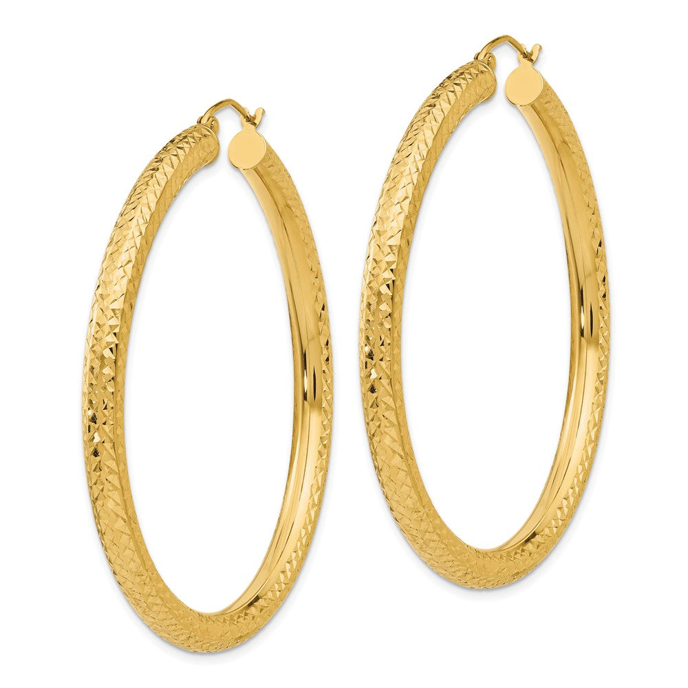 14k 4x50mm Diamond-cut Round Tube Hoop Earrings