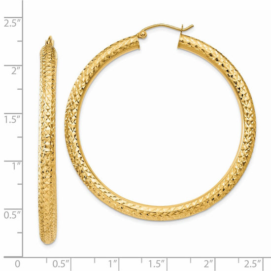 14k 4x50mm Diamond-cut Round Tube Hoop Earrings